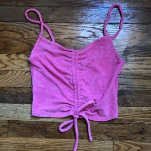 forever21 pink terry cloth ruched/cropped tank top